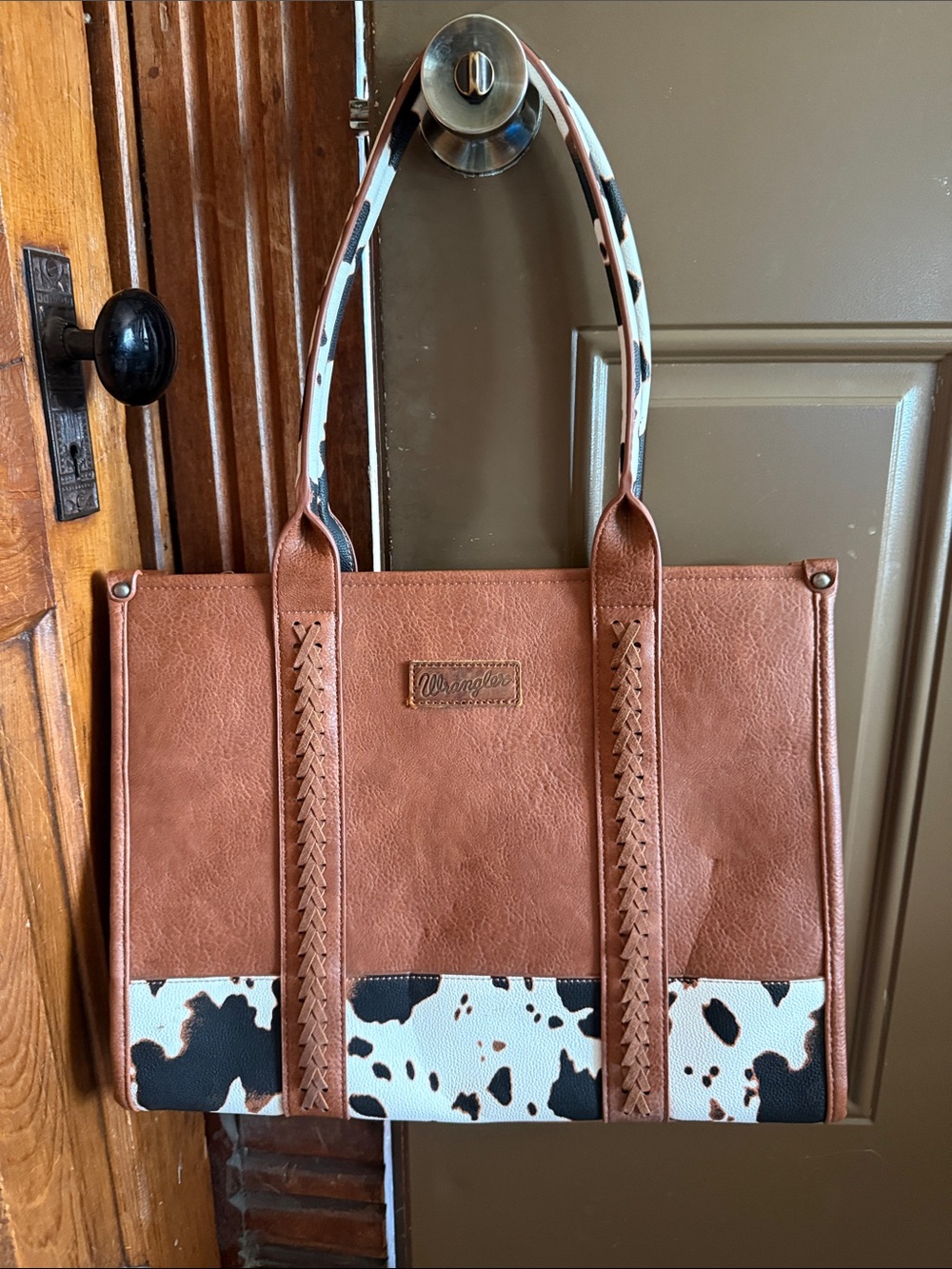 NWOT Montana West x Wrangler Brown Tote with Cowhide-Print Accent